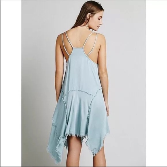 Free People Tattered Up Pool Blue Mini Slip Dress S - Picture 6 of 9